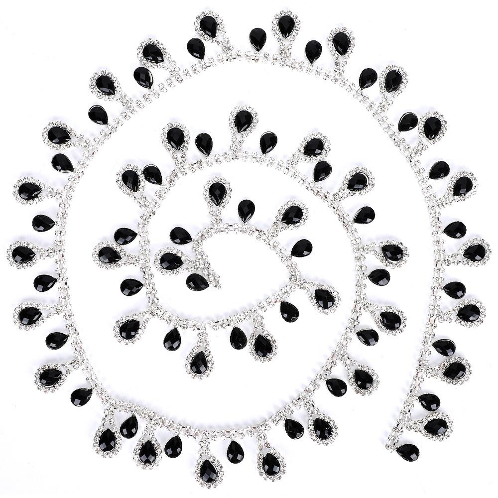 1pcs Glass Drop Beads Rhinestone Fringe Trim Black Color Beaded Fringe Ribbon Clothing Accessories