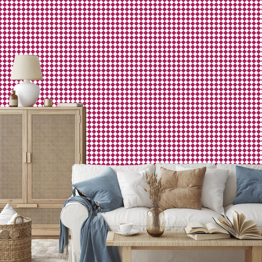 Geometric Rhombus Wallpaper Purple, Powder Pink and White 50x1000