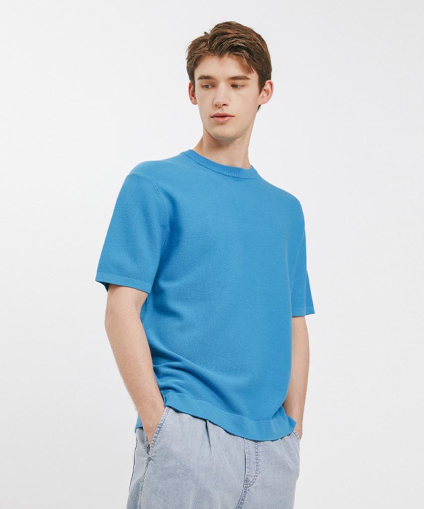 ADHOC Men'S Crew Neck Short Sleeve Sweater (C-Blue) (Hz4Sk41-46)