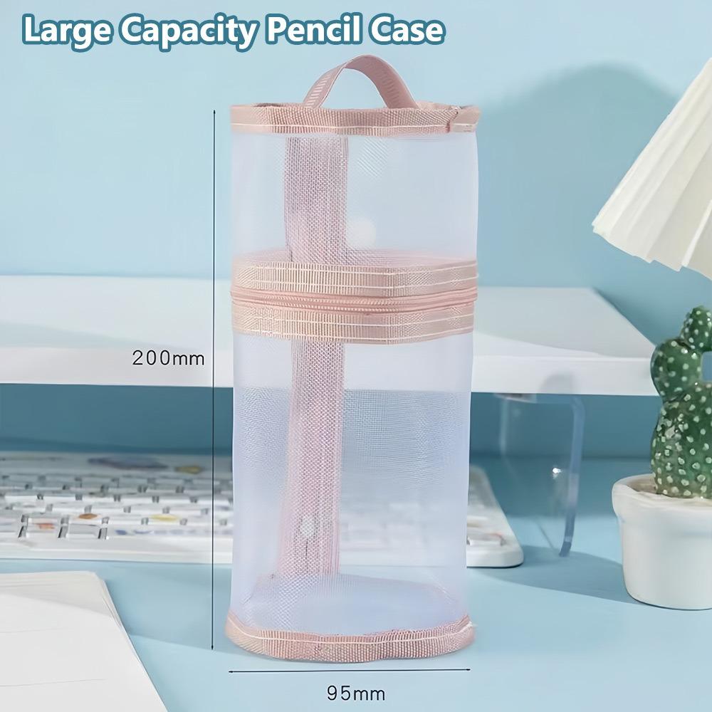 

Сетчатый пенал, сумка для канцелярских принадлежностей двойного назначения, простой держатель для ручек, сумка для ручек для студентов розовый