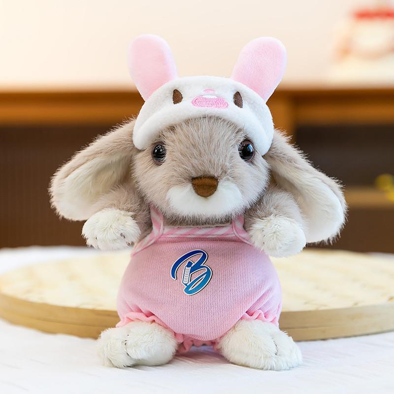 

Plush Rabbit Toy For Kids Sleep Time With Denim Jeans And Tang Suit Costume коричневий