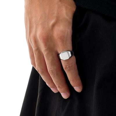 Silver Color Square Signet Ring for Men Women,Brushed Stainless Steel Ring Band Ring,Basic Chunky Ring Thumb Ring