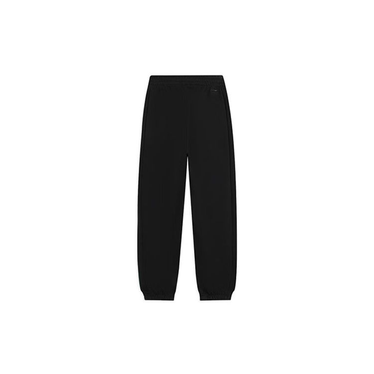 Li Ning Sports Lifestyle Series Solid Color Fleece Thickened Elastic Waist Tapered Knit Sweatpants Women Bottoms Black AKLTC08-1