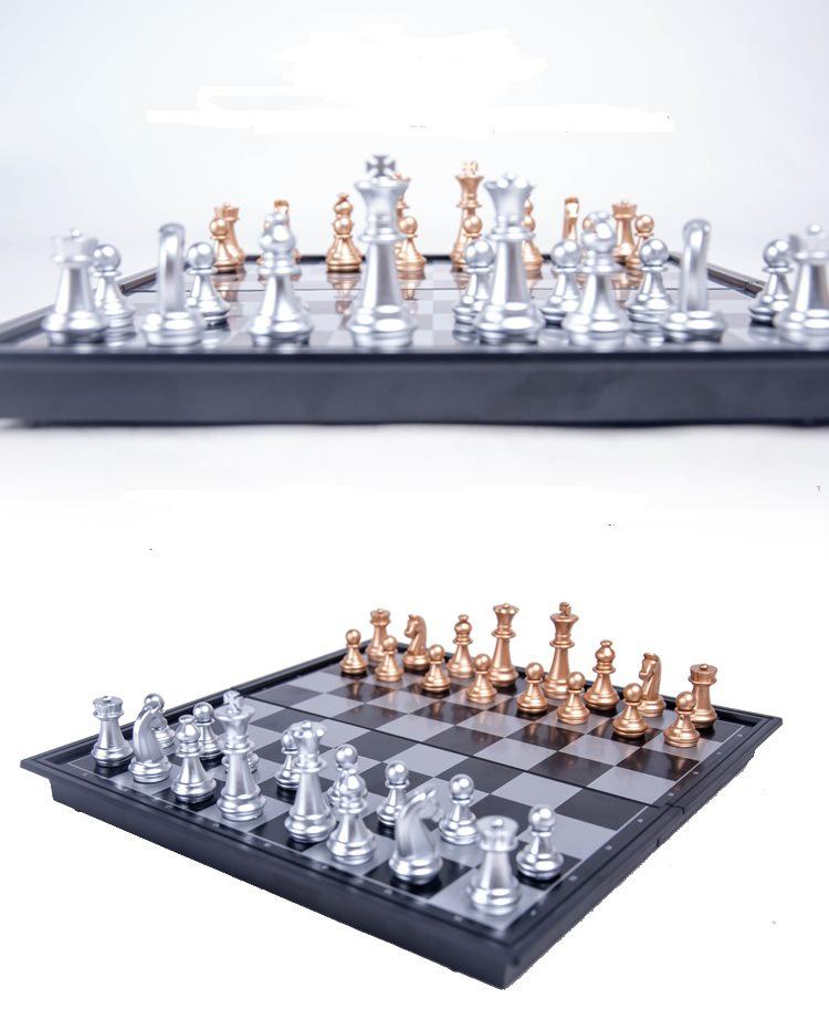 UB Union Magnetic Gold & Silver Folding Chess Set - Plastic Desktop Leisure Toy, Perfect Student Gift