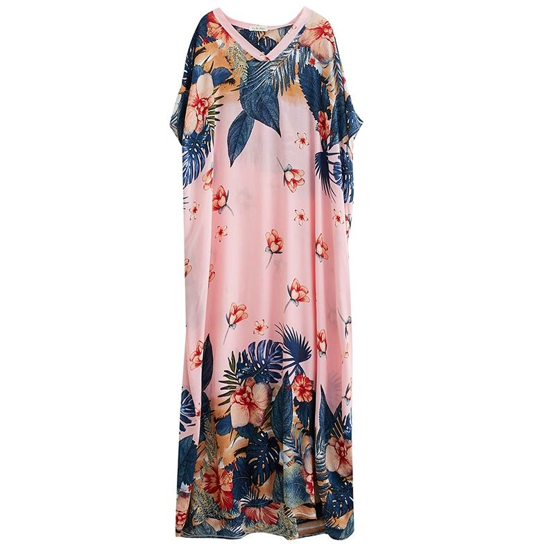 

DIMANAF 2024 платье больших размеров женский летний сарафан с v-образным вырезом богемный свободный макси-платье большого размера с цветочным принтом 214 One Size