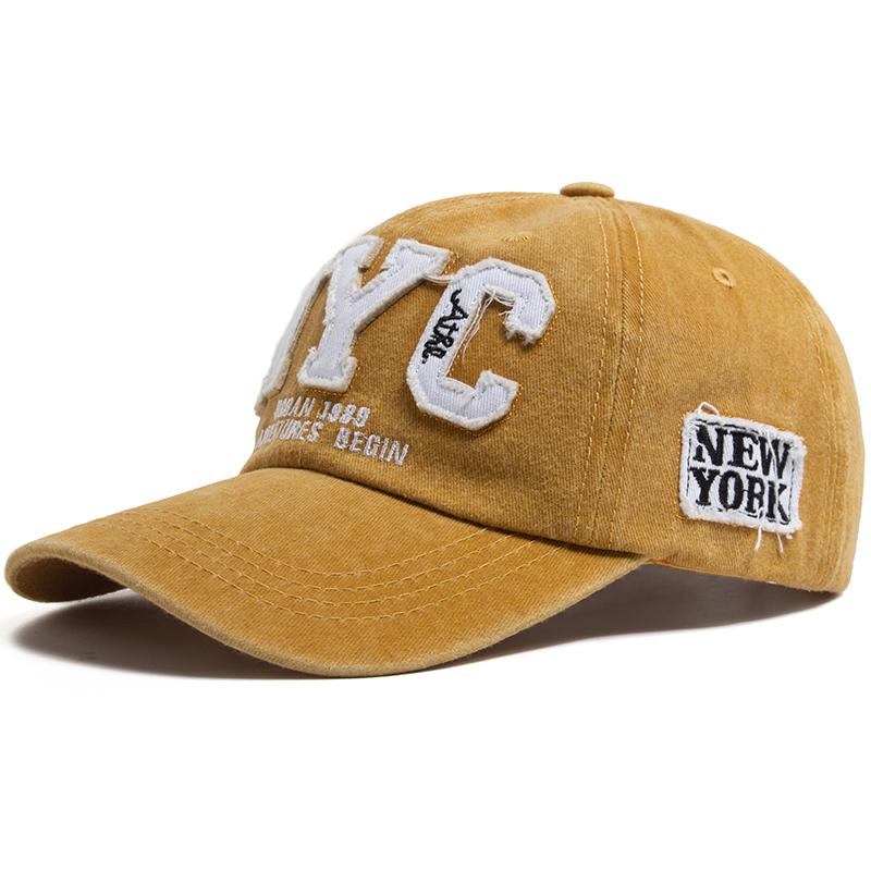 Vintage Big Letter NYC Baseball Cap Men Cotton Washed Spring Autumn Visor Soft Snapback Hat For Women