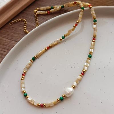 Guochao Fritillary Freshwater Pearl Artificial Crystal Necklace Fashion Retro Necklace Personalized Items