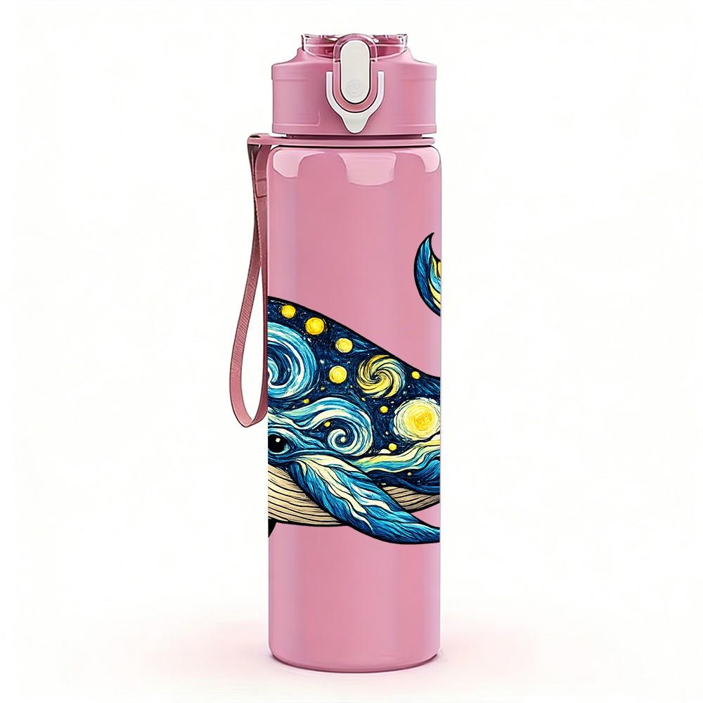 1PC Colorful Pattern Whale Ocean Print 750ml Color Plastic Sports Water Bottle Leakproof Flip Straw Lid Suitable for Sports Office Home Use