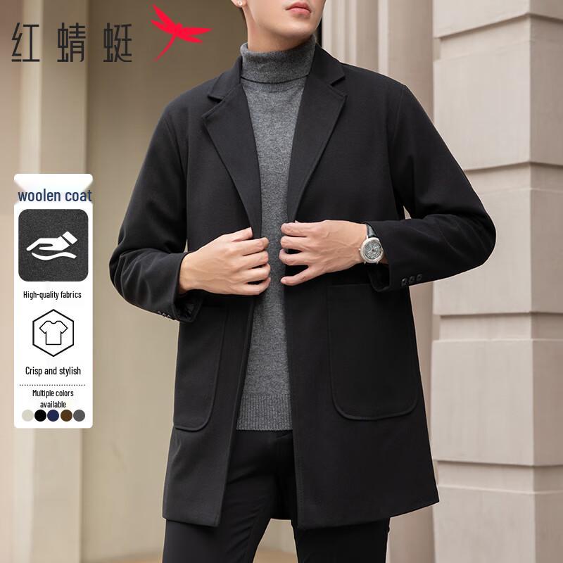 RED DRAGONFLY Men's Mid-length Wool Blend Business Casual Coat