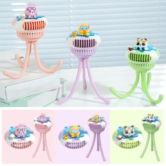 Stroller Fan Built-in Large Battery USB Fast Charging 5 Wind Speeds Cartoon Animal Swim Ring Design Portable Cooling Fan