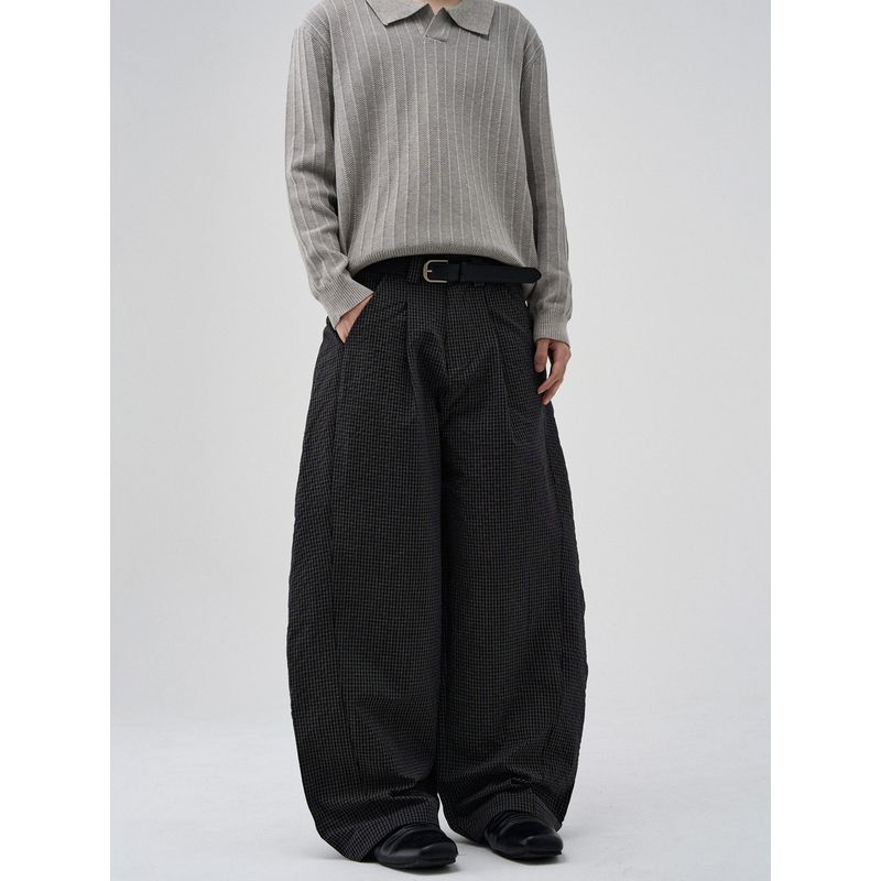 Kisko American Retro Adjustable Waist Plaid Casual Knife-Cut Pants Unisex Design Wide-Leg Versatile Pants