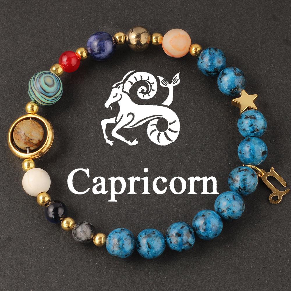 1PC Cosmic Planet Beaded Twelve Constellation Bracelet, Black Stone Twelve Constellation Beaded Bracelet