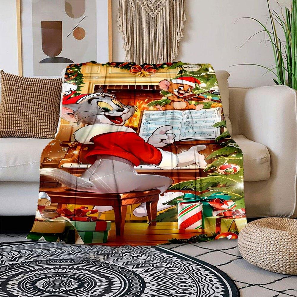Tom & Jerry Christmas Musical Adventure Poster Blanket Flannel Throw Blanket for Sofa, Bed, Travel, Camping, Office 100x150cm