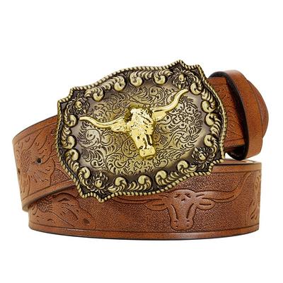 Fashion PU Leather Western Cowboy Belts Vintage Luxury Waistband Belts Floral Engraved Buckle Designer Leather Belt Pants