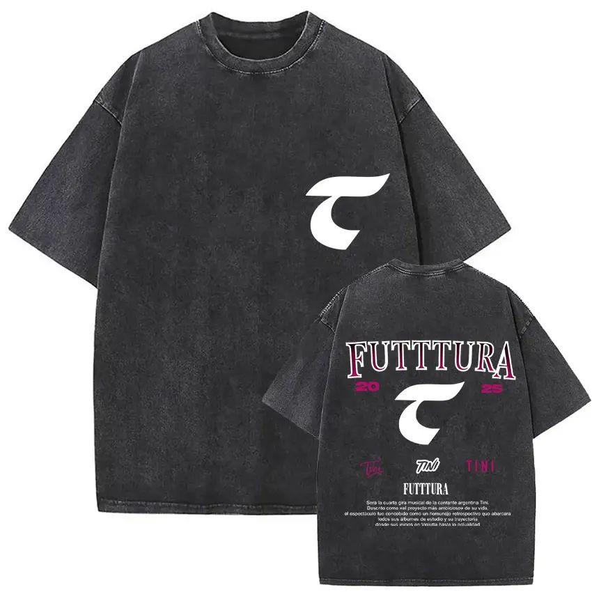 Y2K Hip Pop T Shirts Singer Tini Stoessel Futtura Album Summer Fashion Retro Washed Oversized Tshirt Print Street Wear Unisex