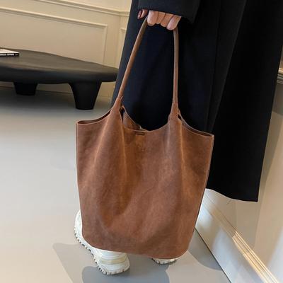 Autumn Retro Faux Suede Shoulder Bags for Women Solid Color Ladies Casual Tote Bag Large Capacity Girls Shopping Handbags Clutch