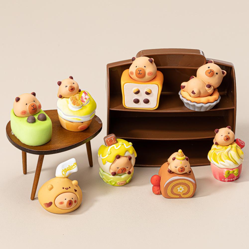 8pcs/Set Dessert Capybara Figurine Animals Model Mini Kapibare Action Figures Toy Home Decoration Fans Birthday Gifts