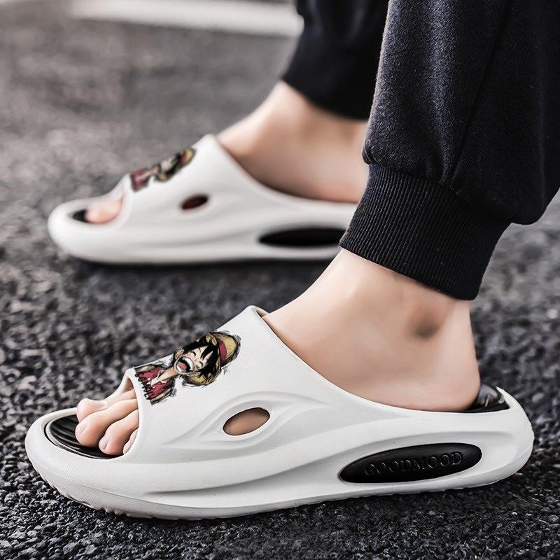 Summer Internet Celebrity Couple Funny One-word Drag Outside Wear Stepping Shit Feeling Soft Bottom Cartoon Cool Slippers Slippers