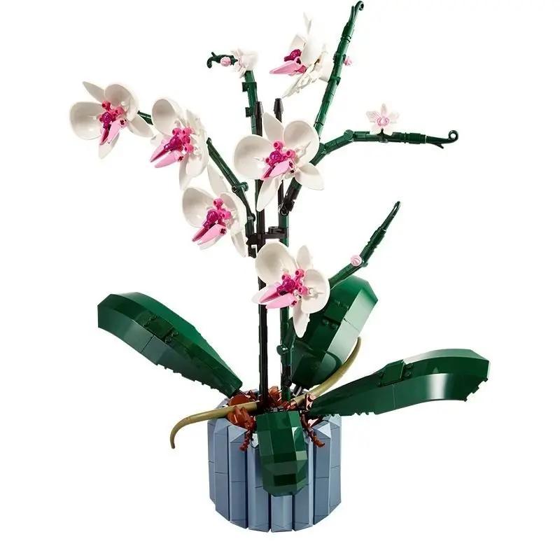 Kreativa 8 buketter av eviga blommor, rosor, orkidéer, suckulenter, byggklossar, bonsai-leksaker, presenter till flickor och barn