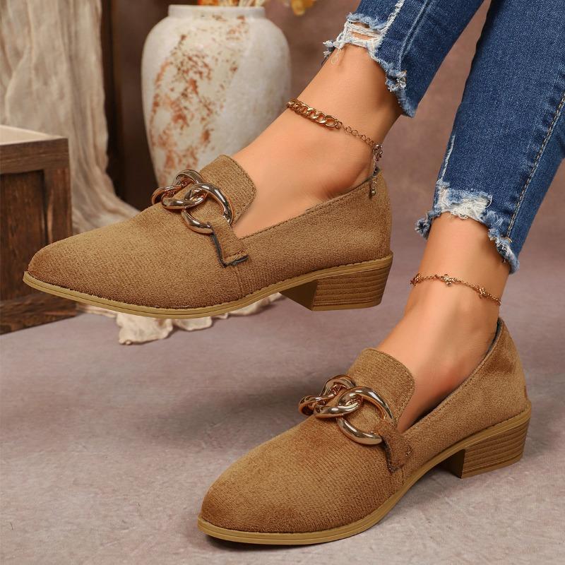 New Large-sized Pointed-toe Low-heeled Single Shoes for Women Thick-heeled One-foot Fashion Loafers