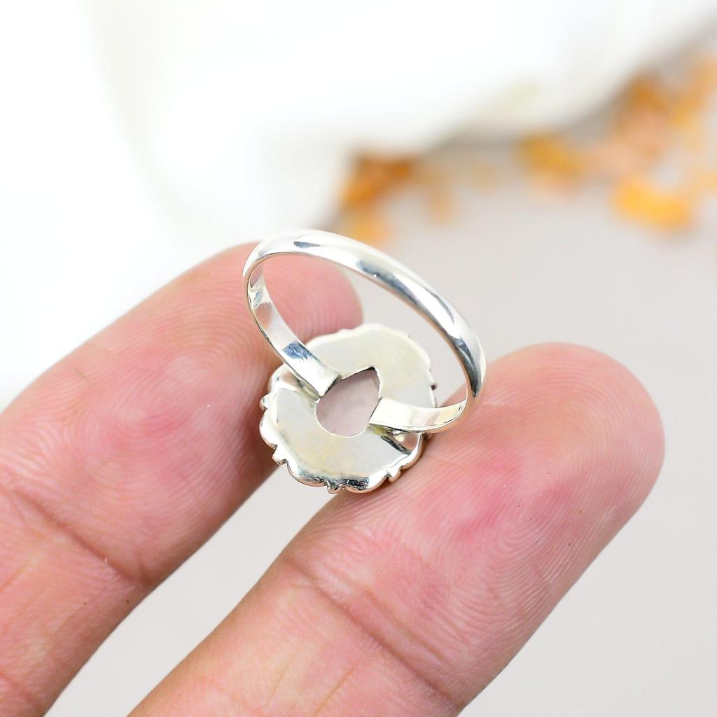 925 Sterling Silver Rose Quartz Gemstone Pear Shape Boho Ring For Women