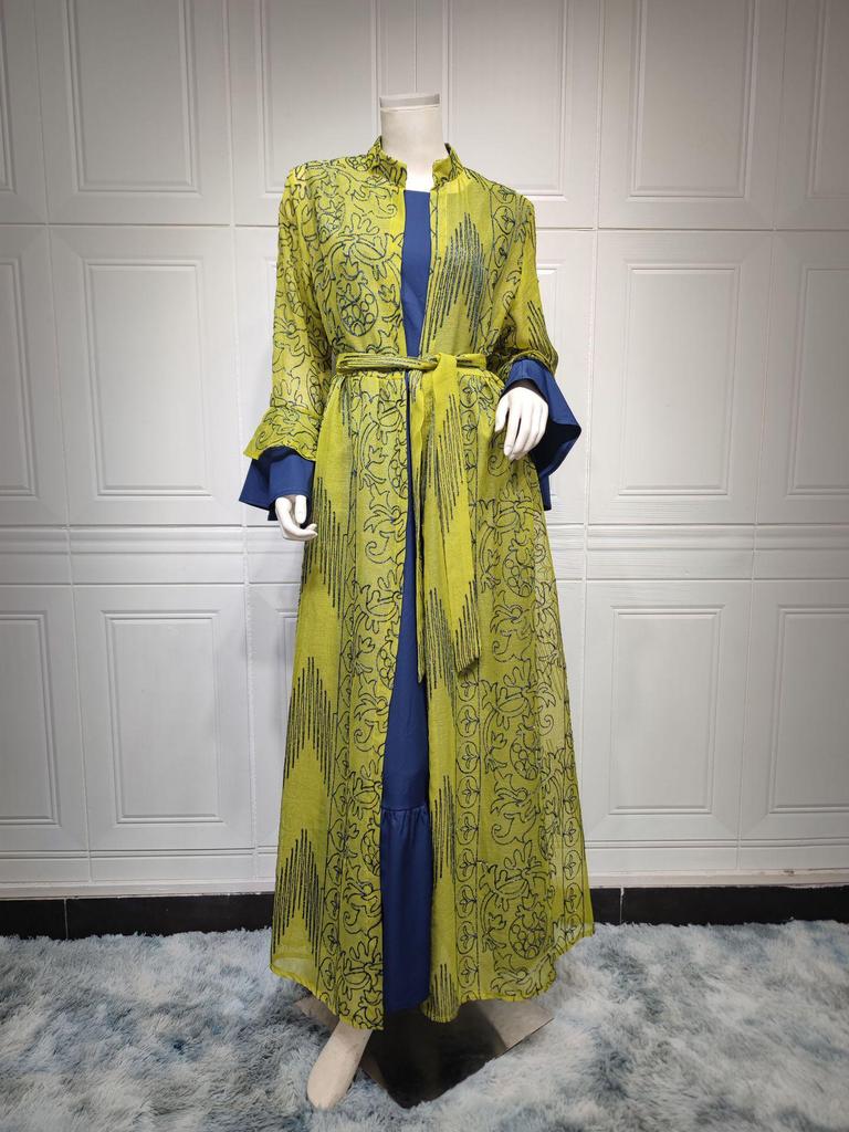 AB318 Ruffled Sleeve Evening Abaya Dress for Muslim Women