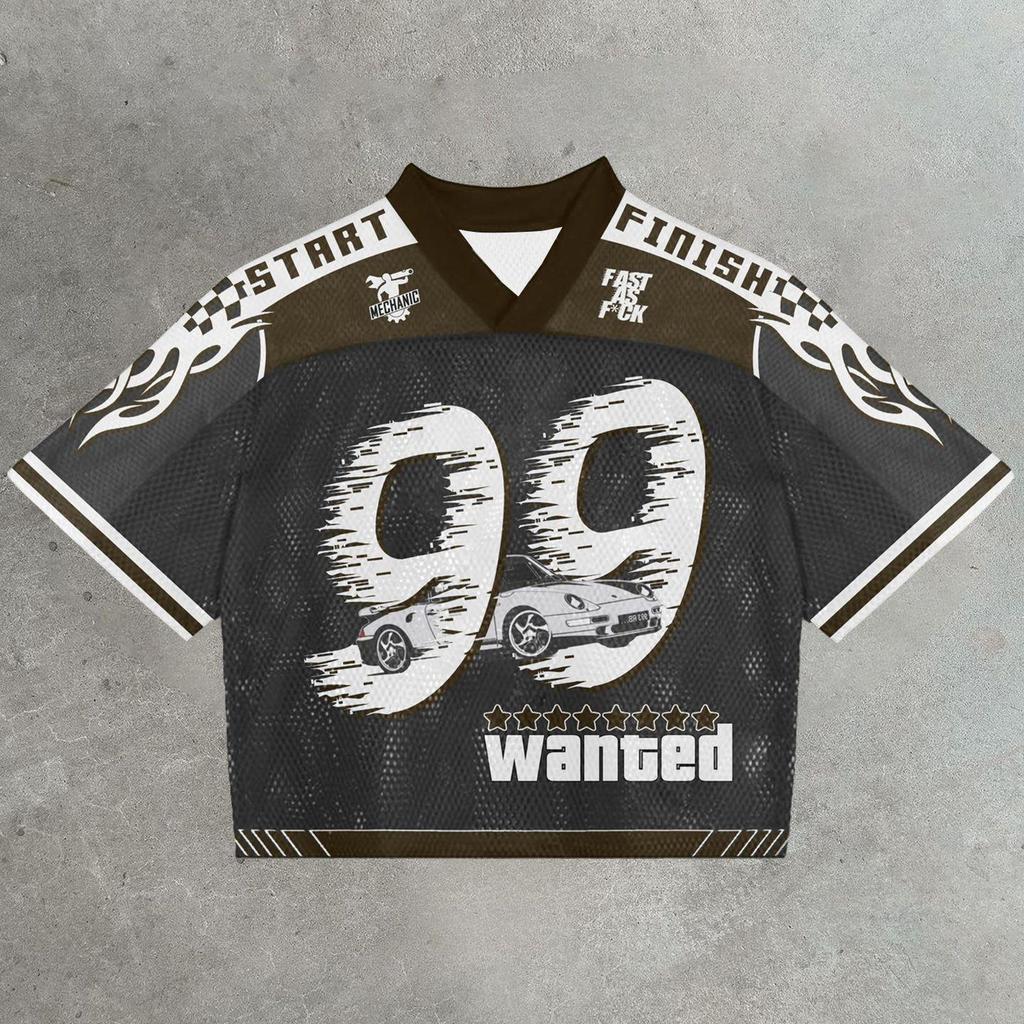 Maglietta americana Y2K, stile Harajuku, hip hop, moda, maglia da football, streetwear, vintage, casual, traspirante, con giunture, ampia, manica corta