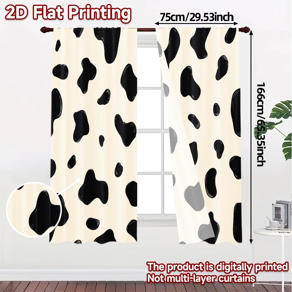 2D Flat Printing  JIT 2pcs   Curtains (Without Rod) Cowprint Curtains Popular Print Curtains Versatile Polyester Curtains