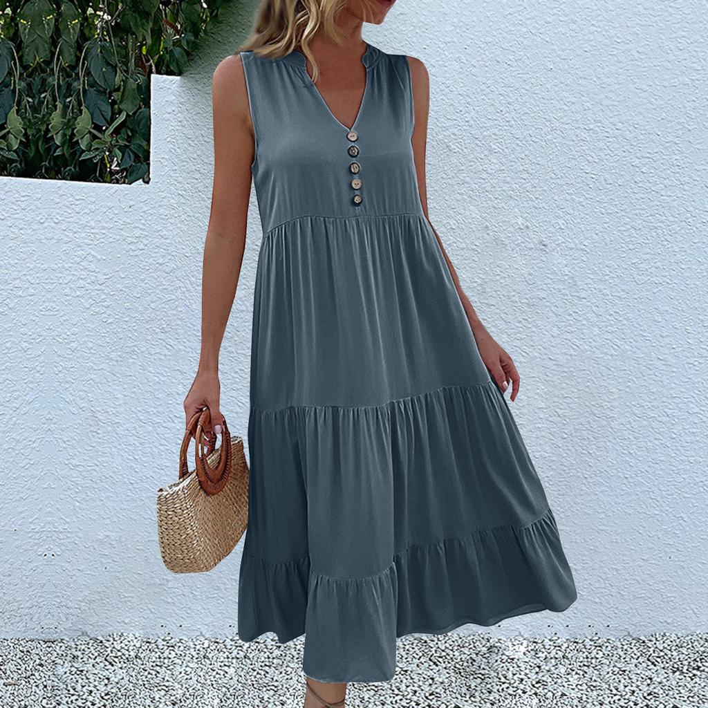 Women's Summer Fashion Loose Tank Dress Casual Sleeveless Solid Color Dresses