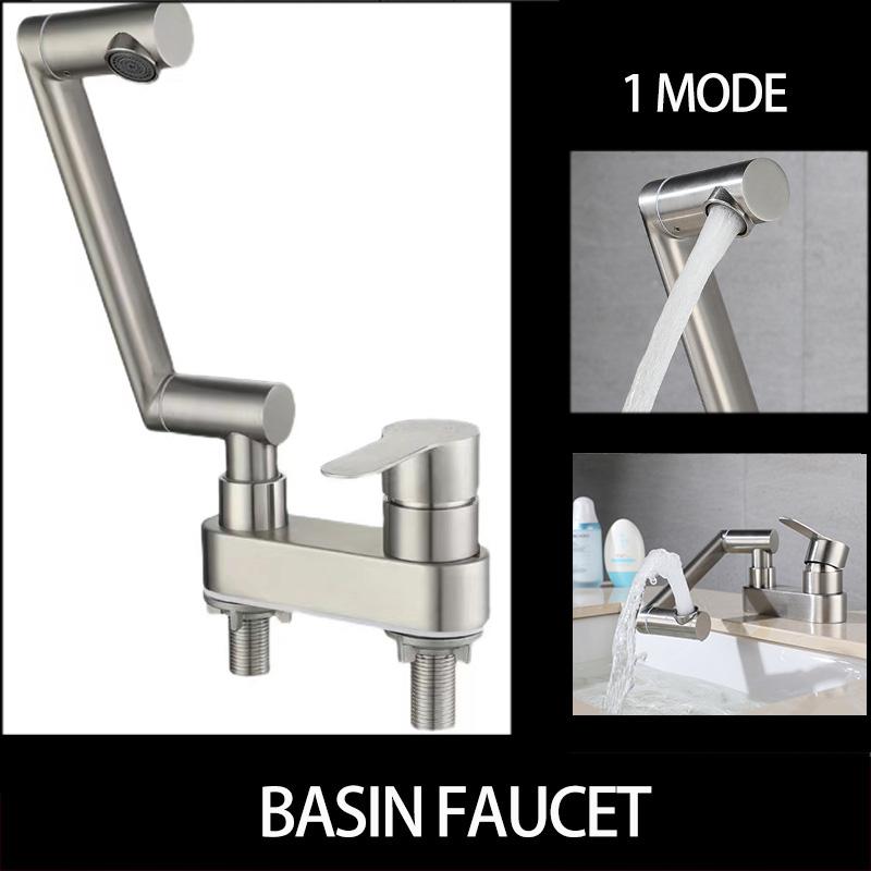 

Washing Room Sink Faucet 304 Stainless Steel Deck Mounted 360 Degree Rotation Mixer Water Cold & Hot Faucet Bathroom Accessories Stainless steel светло-серый