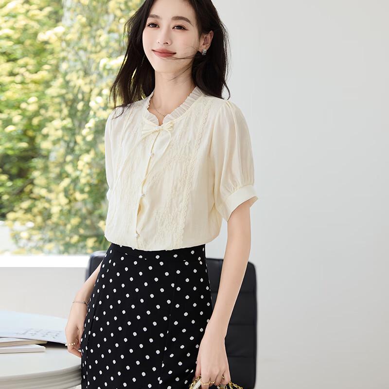 VICTORIA&VERA Women's New Chinese Style Embroidered Short-Sleeve Shirt