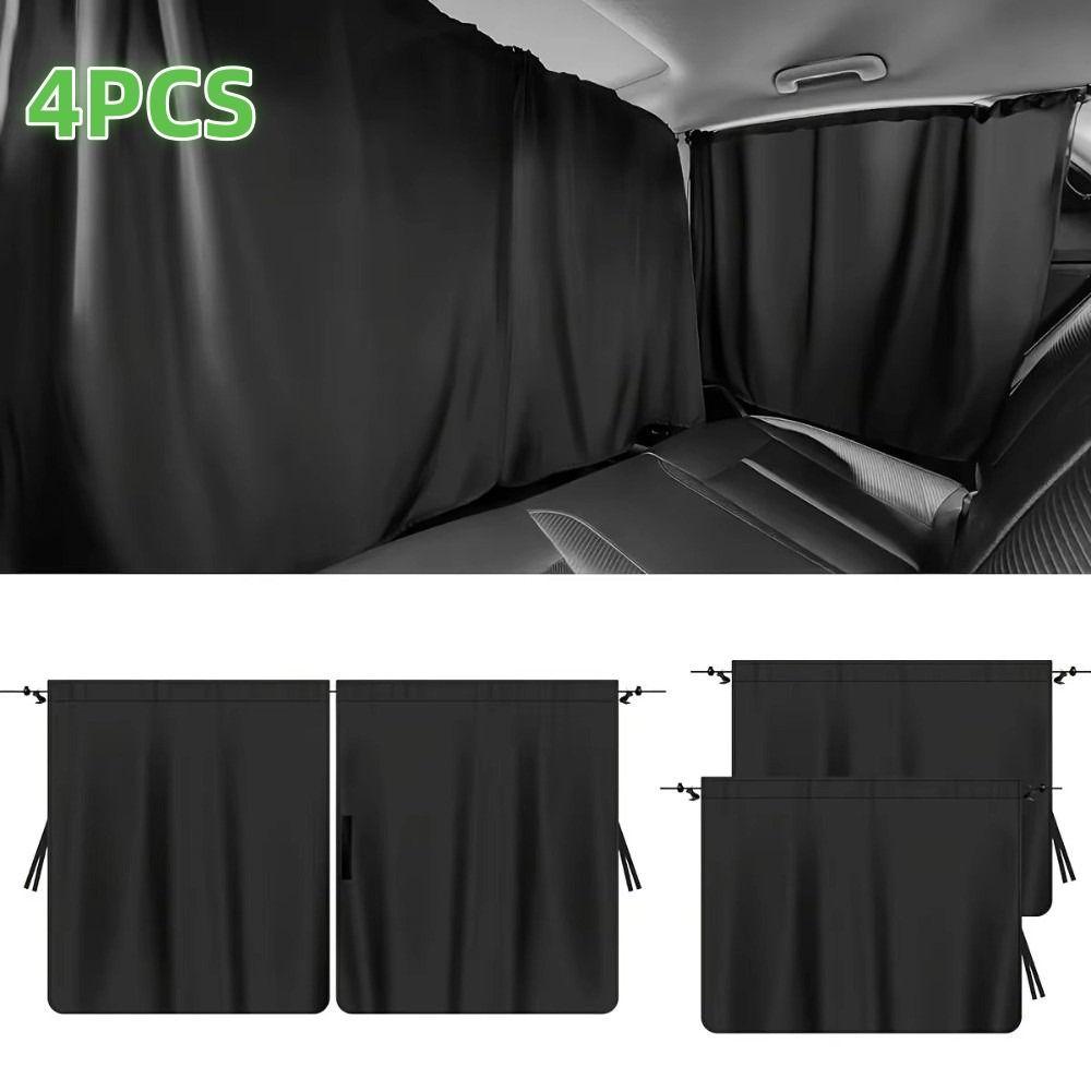 4pcs Black Car Privacy Curtain Set Detachable Privacy Travel Nap Car Window Sunshade Cover Night Car Camping Simple Curtain