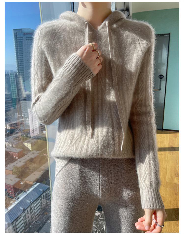 Women's Wool Jacquard Hoodie - Loose Fit Lazy Style, Hooded Pullover Sweater 2025.