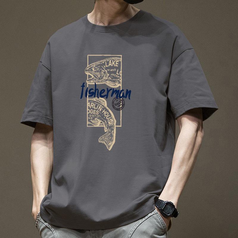 American Style Short Sleeved T-shirt for Men In Summer New Hong Kong Style Ins Trendy Brand Letter Print Loose Oversized Pure Cotton Half Sleeve