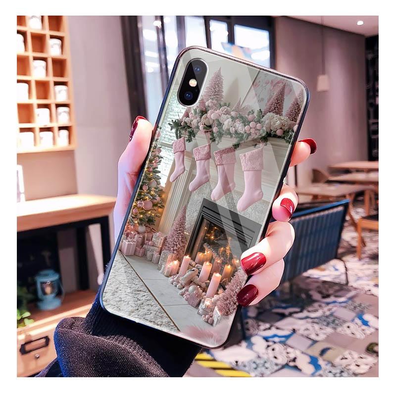 Santa Christmas Tree Glass Phone Case For iPhone 17 Pro Max Air 17 16 15 14 13 Pro Max 15 16 Pro 15Plus Case