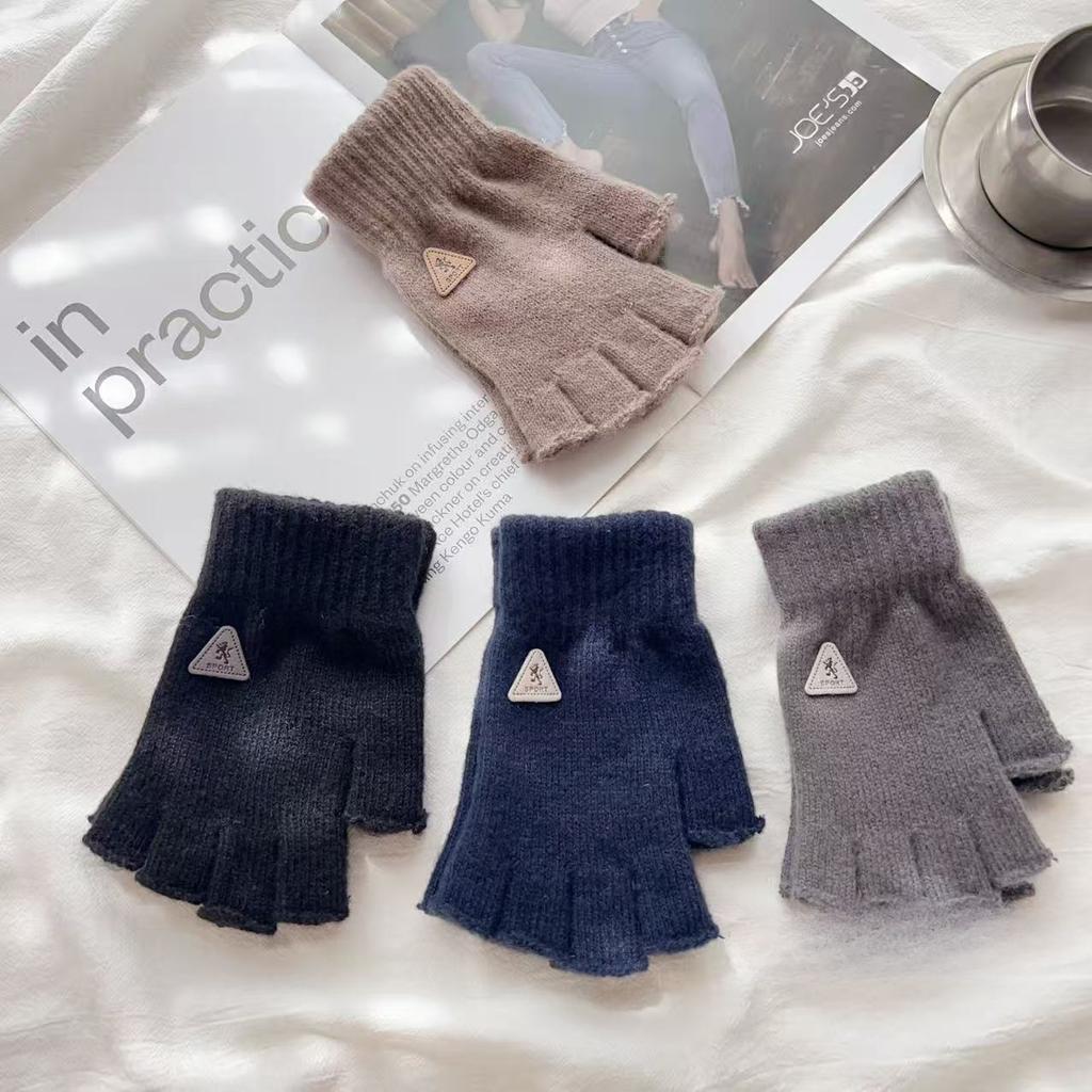 Autumn and Winter Half Finger Gloves Outdoor Adult Cycling Non Slip Gloves Knitted Wool Cold Proof Touch Screen Fingerless Gloves