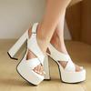 Women's Patent Leather Chunky Heel Cross Strap Sandals - Waterproof, Breathable, Platform, Super High Heels, Plus Size Available