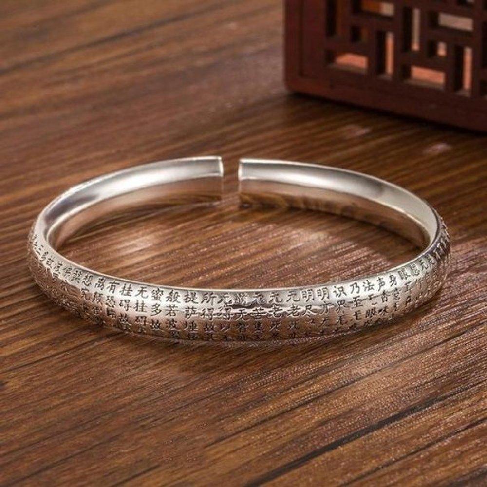 [Hyd3Hi83_56] Buddhist Scripture Bangle Silver Unisex Bracelet S999