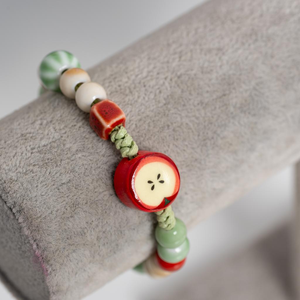 Handmade Ceramic Apple Bracelet Colorful Cute Boho Style Gift for Women