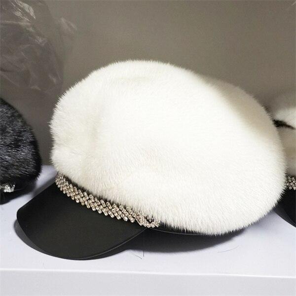 

Пушистая зимняя шапка из норки, женская теплая зимняя шапка-пилот, кавалерийские наушники, 2022, пушистая лыжная шапка, меховая шапка-бомбер, модная шапка из меха норки L-58-60cm белый