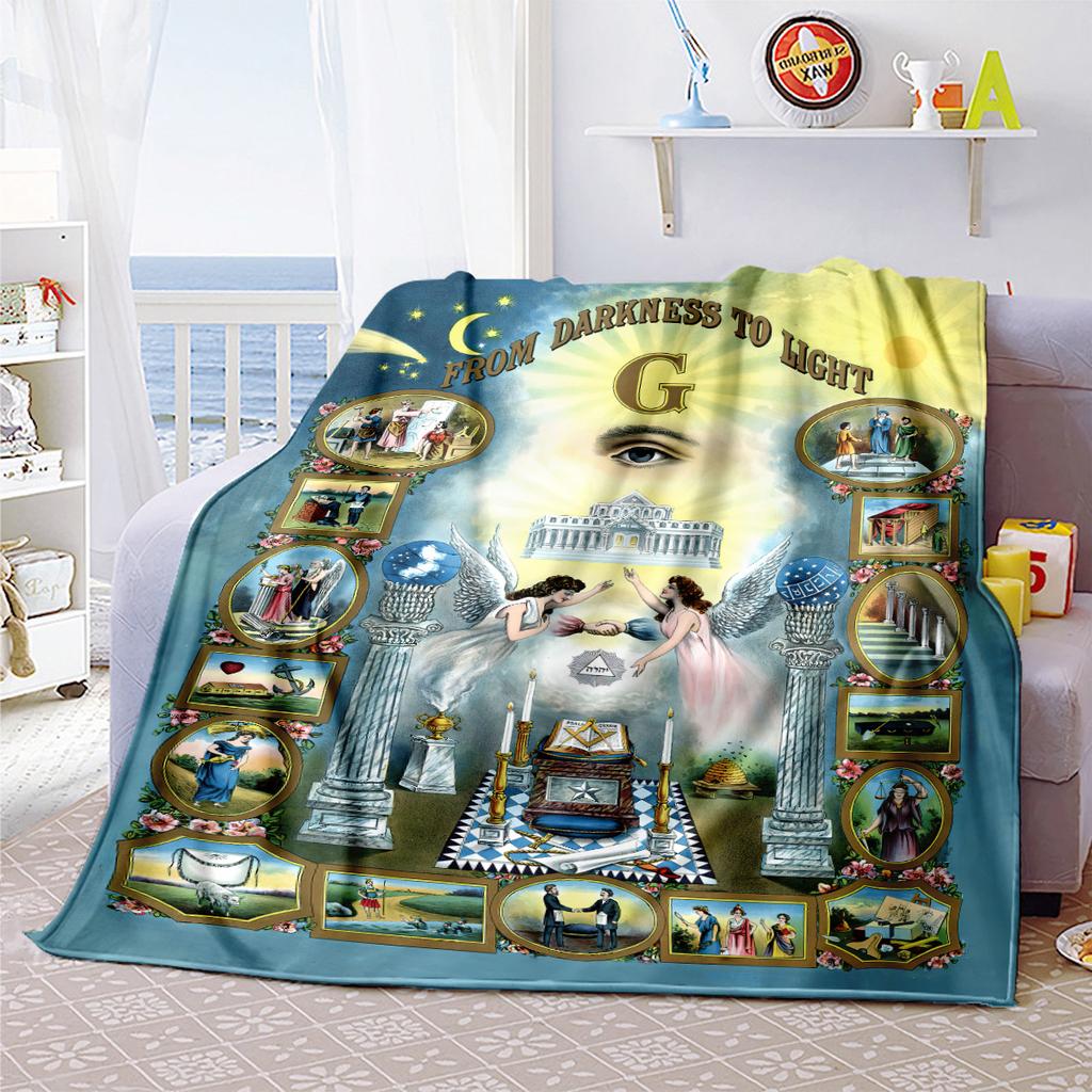 1PC  Freemason Poster Masonic Symbols  Soft Comfortable Throw Blanket Suitable All Seasons Great Gift Idea Home Office Travel