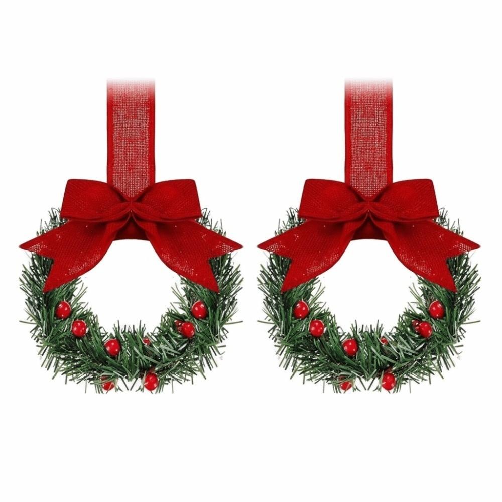 4pcs New Pinecone Christmas Wreath 13cm 3D Artificial Garland Festive Red Berry Door Hanging Ornament Porch