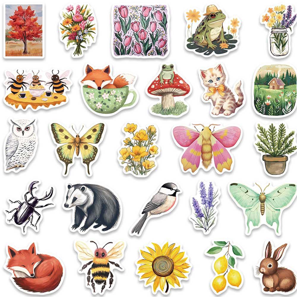 10/30/50pcs Retro Magic Forest Animals Plants Stickers Cute Cartoon Graffiti Decals Laptop Water Bottle Luggage Sticker Toy Gift