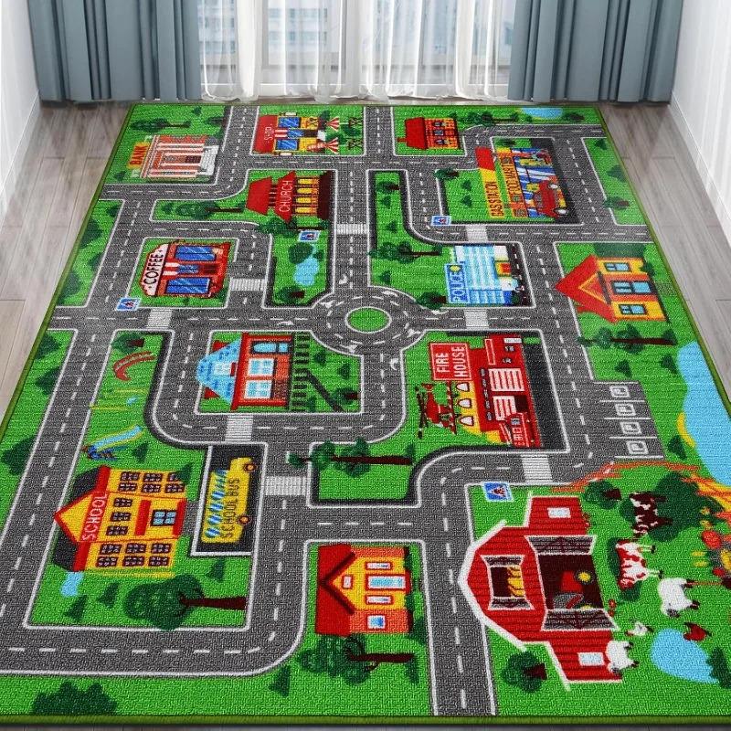 VIKAMA Non-Slip Children's Educational Play Mat City Road Theme Rug Kids' Room Decor Office & Home Floor Mat
