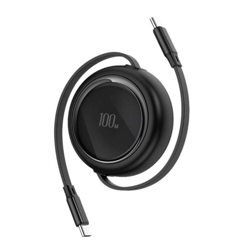 

USB C to USB C 100W Charging Cable Retractable Charger Cord USB 480Mbps Data Sync Wire for Phone Tablet 39 In Length чорний