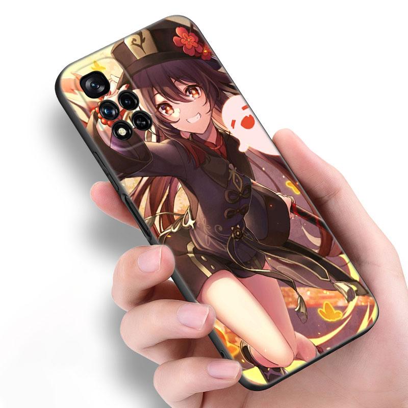 Hu Tao Genshin Impact Black Silicone Phone Case For Xiaomi POCO X3 X4 NFC F5 M3 M4 M6 X5 X6 Pro F3 F4 GT 5G C55 C65 M5