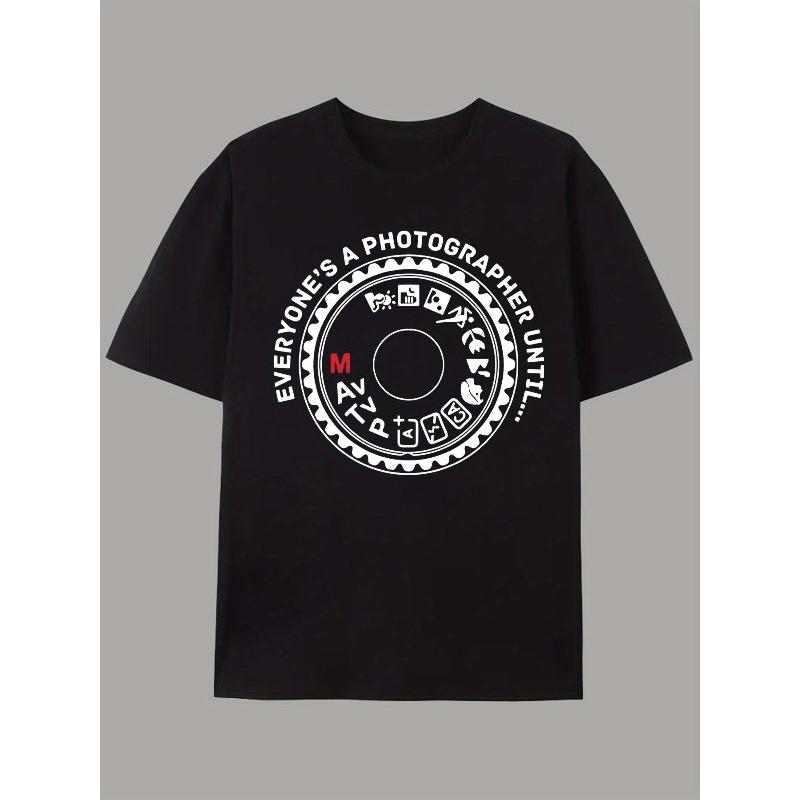 European sizes Men's Photography Mode Graphic Print T-Shirt - Casual Short Sleeve Round Neck Tee with Camera Settings Design