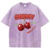 Street Woman Washed T-Shirts Sweet Cherry Aways Fresh Print Short Sleeve Comfortable Cotton Oversize Tops Female Clothes