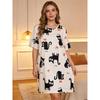 Vêtements de nuit pour femmes Robe de nuit Imprimé chat noir Ample Grande taille Robe d'été Courte Sexy pour femmes Chemise de nuit Vêtements de nuit pour filles
