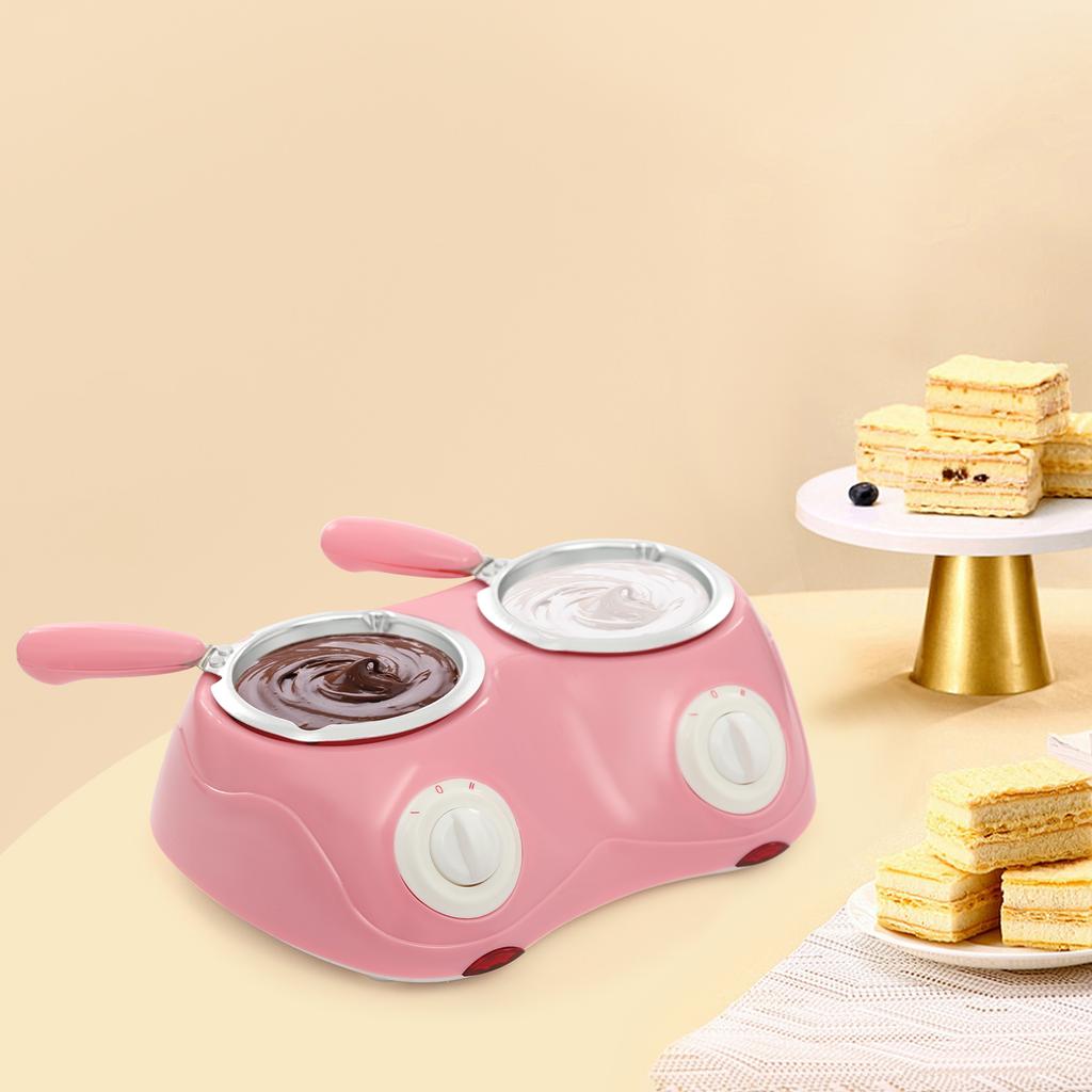 Pink Chocolate Melting 2 Pot,110V Tabletop 27*19.5*8cm Chocolate Melting Pot with Molds and Forks 2 Gears for Home Kitchens